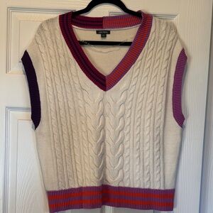 Wild Fable Cream and Purple V-Neck Sweater Vest